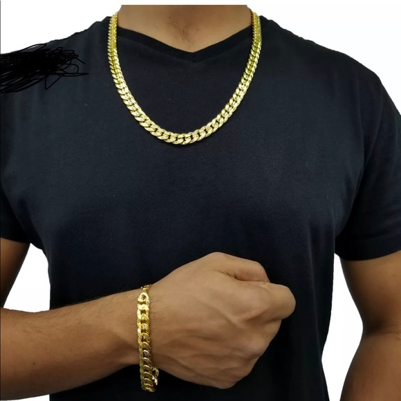 Other - Men’s cuban gold bling necklace & bracelet set